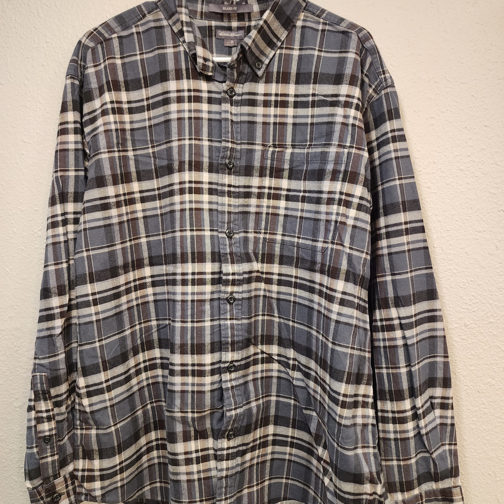 Eddie Bauer Men's Casual Plaid Shirt - Blue and Brown